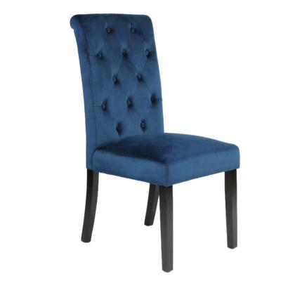 China Kick Down Flat Modern Tufted Dining Chair Fabric Velvet Pack Solid Wood Legs Dining Pastor Side Chair for sale