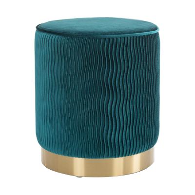 China STRONG Modern Water Ripple Fabric Round Ottoman Footstool Stools With Gold Plating Base Bedroom Stools for sale