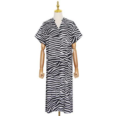 China Wholesale Stripe 2021 Summer Anti-Static Ladies V-Neckline Maxi Dresses Casual Clothing for sale