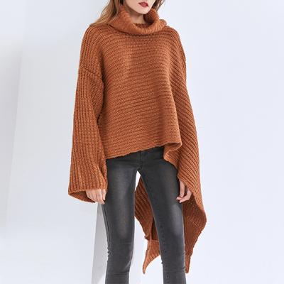 China Autumn Faashion Irregular Hem Pullover Turtle Neck Sweater Breathable Oversized Woman for sale