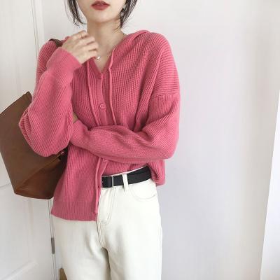 China 2021 Fashionable Ladies Breathable Knitted Button Up Long Hooded Jumper Woman Oversized Sweater Cardigan for sale