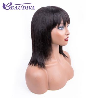 China Machine Made Straight Nature Color Straight Wigs With Bang 12 Inch Brazilian Hair Very Cheap10A Wholesale In Stock Hair 100% for sale