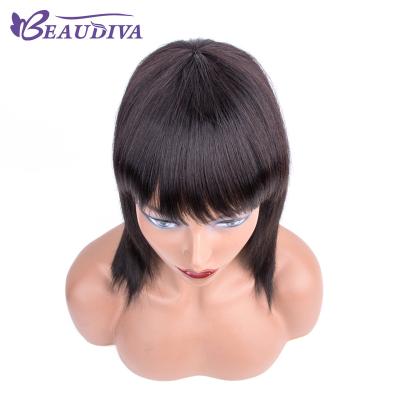 China Directly Ready To Ship10A Nature Machine Made Color Straight Wig With 12 Inch Cheap Brazilian Hair Bang In Stock Hair 100% for sale