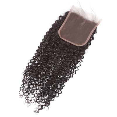 China Jerry Curl Brazilian Virgin Human Hair Black Jerry Curly 4*4 Lace Closure In Stock Cheap Wholesale Lace Closure Can Be Dyed And Bleached for sale