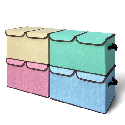 China Viable ready to ship high quality collapsible canvas fabric clothing storage box with double lid for sale