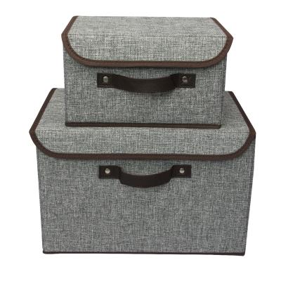 China Viable Stackable Collapsible Canvas Cloth Fabric Toys Storage Box Collapsible Trash Bin With Lid for sale