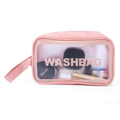 China Fashionable PVC cosmetic bag transparent logo portable cosmetic make up case bag for ladies for sale