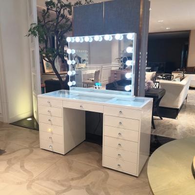 China (Other) adjustable actions in the USA! Docarelife Modern Home Furniture Bedroom Dresser Makeup Vanity White Glass Table With Mirror for sale