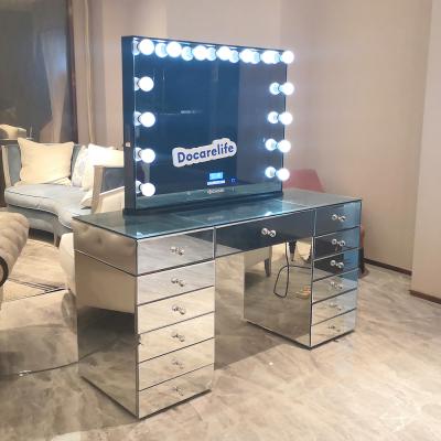 China (Other) adjustable actions in the USA! Docarelife Modern Glass Bedroom Dresser Furniture Vanity Dressing Table With Lighted Mirror for sale