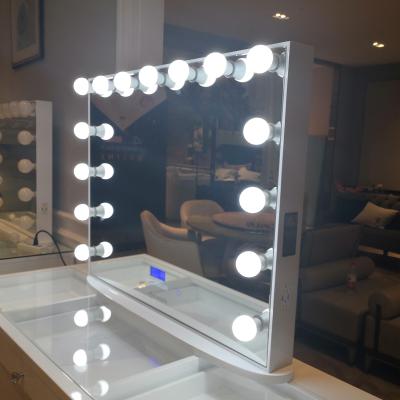 China Docarelife Dimmable Lighted Hollywood Style Makeup Mirror Frameless Desk Vanity Mirror with 15 LED Bulbs Wireless Speaker for sale