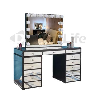 China Docarelife Lighted Home Bedroom Dressing Table Mirrored Makeup Glass Desk With Dressing Table Mirror for sale