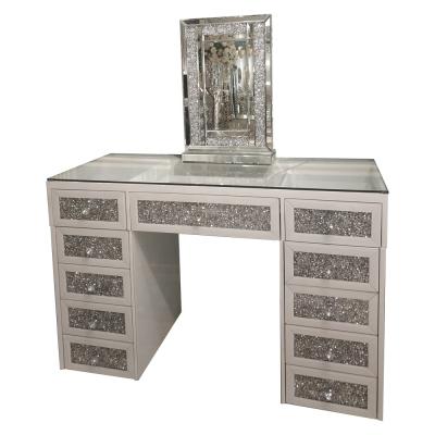 China Docarelife Lighted Set Diamond Crushed Dressing Desk Mirrored Modern Vanity Table With Drawers for sale