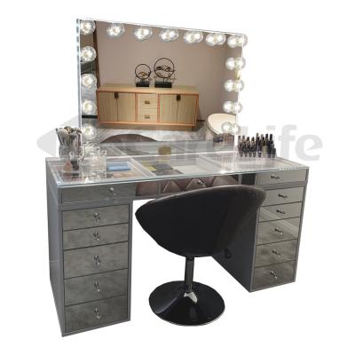 China Docarelife Lighted Modern Girls Lady Hollywood Style Mirrored Dresser Makeup Table with Vanity Mirror for sale