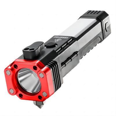 China Camping Outdoor P100 LED  USB charging  strong light flashlight with side light and COB Safety hammer Lifesaving for sale