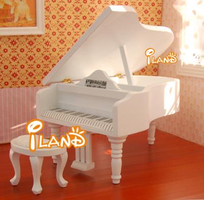 China Mini Toy Mini Iland Miniatures Dollhouse Musical Instrument Piano with Bench for Dollhouse Music Room HE005D for sale