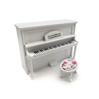 China iland Miniatures Wooden Dolls House Miniature Musical Instrument Mini Piano With White Bench Model HE005H for sale