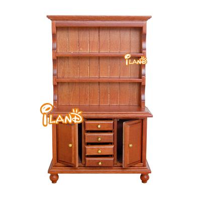 China Mini Toy Iland Miniatures 1:12 Dollhouse Furniture Cupboard Display/Wooden Layer WL016E Bookcase Three Cabinet for sale