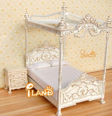 China Mini Toy Iland Miniatures Limited Edition Dollhouse Miniatures Bedroom Woodwn Furniture Bed and Nightstand JB003+JB0031 for sale