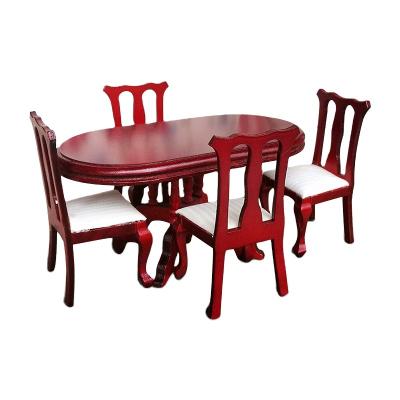 China Mini Toy Dollhouse Miniatures Furniture Wooden Kitchen Set Dining Table and Chairs WD027 for sale