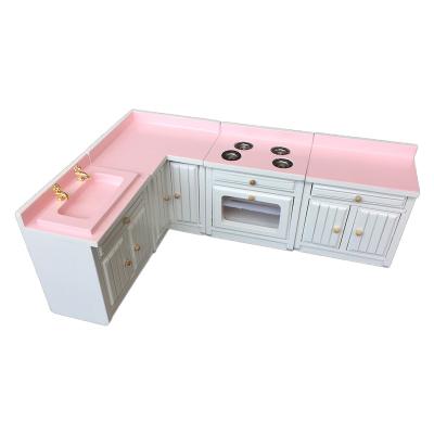 China Mini Toy Dollhouse Miniature Wood Furniture Buffet Set Basin Stove Rotisserie 4pcs in White Color WD012 for sale