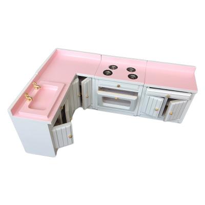 China Mini Toy Dollhouse Miniature Wood Furniture Buffet Set Basin Stove Rotisserie 4pcs WD012B for sale