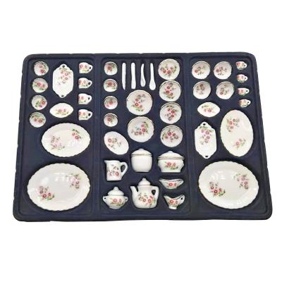 China Mini Toy Iland Miniatures Dollhouse Miniature Tableware Ceramic Tea Set DC059B 50 Pieces for sale