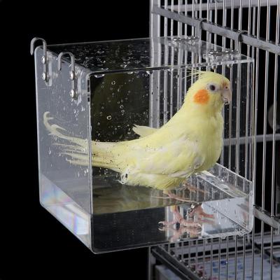 China Breathable Hanging Bird Bath for Cage, Transparent Acrylic Bird Bath House Bath Box, Bird Cage Accessory with Hooks, Parrot for sale