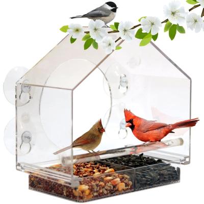 China Viable Aviary Sliding 4 Suction Cup Window And Seed Rack Extra Powerful Bird House Feeder for sale