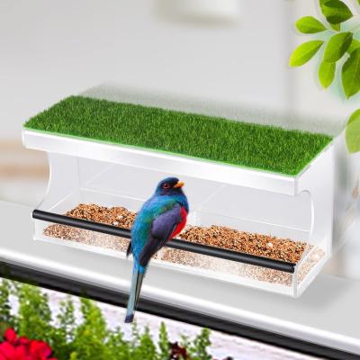 China Viable window bird feeder with 3 suction cups and powerful seed trays, external mounted bird feeder, removable tray with drain holes for sale