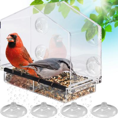 China Sustainable Deluxe Clear Window Bird Feeder With Super Suction Cup - Outdoor Bird Feeder With Drain Holes, Removable Tray, Large Seed Capaci for sale