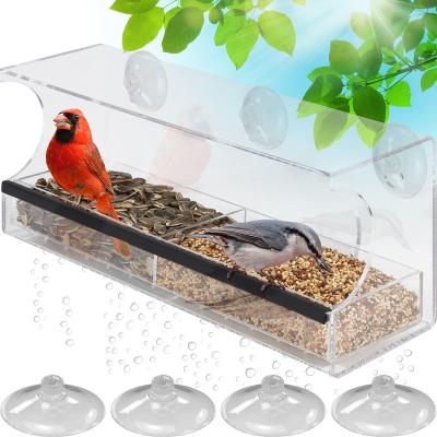 China Sustainable Deluxe Clear Window Bird Feeder With Super Suction Cup - Outdoor Bird Feeder With Drain Holes, Removable Tray for sale