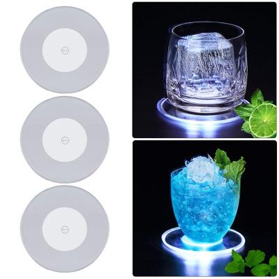 China Sustainable Led Glowing Water Coaster 10 cm Customized Wireless Charger Led Acrylic Coaster for sale