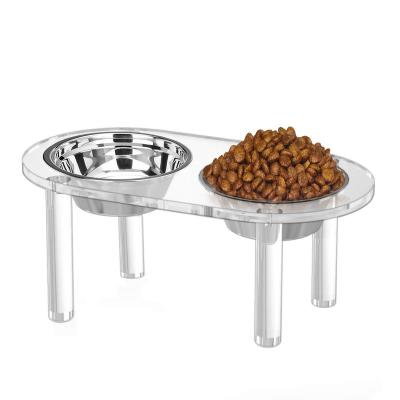 China Stocked Raised Cat and Dog Bowl Holder, Clear Acrylic Pet Overhead Feeder, 2 Food and Water Trays - 4