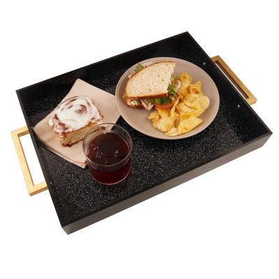 China 100% Handmade Acrylic Dinner Dishes with Decorative Handles, 40.64cm x 30.48cm Gold Coffee Table Tray, Spill Proof Food and Beverage Server for sale