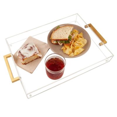 China 100% Handmade Makers Rectangle Acrylic Tray Clear Acrylic Serving Tray with Handles for sale