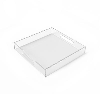 China 100% Handmade Clear Acrylic Ottoman Trays with Handle - 30.48 x 30.48 x 5.08 cm - Decorative Serving Tray, Breakfast - Countertop Storage Tray for sale