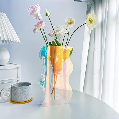 China Modern Acrylic Colorful Floral Home Decor Minimalist Geometric Home Decor Rainbow Vase Trendy Flower Vase for sale