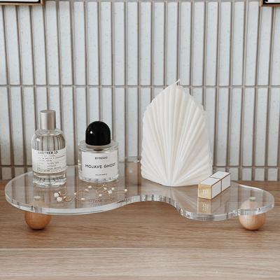 China 100% Acrylic Display Tray With Handmade Creative Clear Acrylic Servers Wooden Ball Base Home Decoration Display for sale