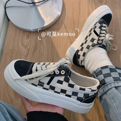 China Cushioning QWEEK Canvas Checkerboard Korean Women's Sneakers Platform Sports Shoes 2022 New Spring Vulcanize Flat Tennis Basket for sale