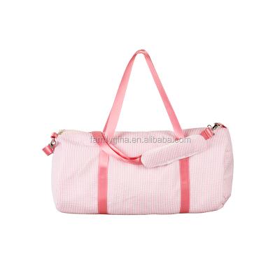 China Eco-Friendly Weekend Duffle Monogrammed Cotton Seersucker Overnight Travel Tote Bag for sale