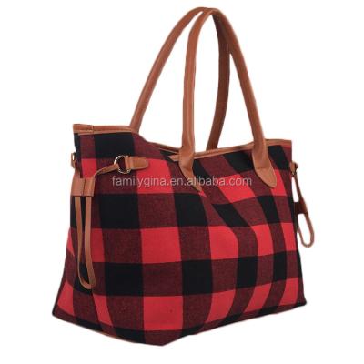 China Fashion Women Monogrammed Wholesale Buffalo Red and Black Plaid Tote Bag for sale