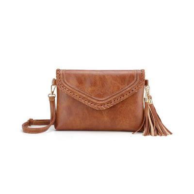 China Fashion Tassel Cross - Monogrammed Leather Cross Vintage PU Whipstitch Envelope Women Body Clutch - Body Bag for sale