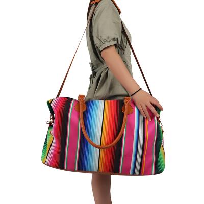 China Monogrammed Serape Weekender Women's Fleece Canvas Vegan Leather RTS Zipper Bag Eco-Friendly Travel Bag for sale