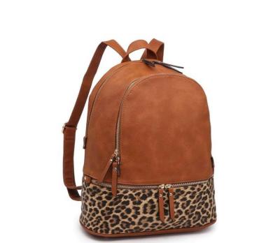 China Waterproof Leopard Wholeasle Fasion Leather Backpack Customized Women Link Dye Leather Backpack for sale