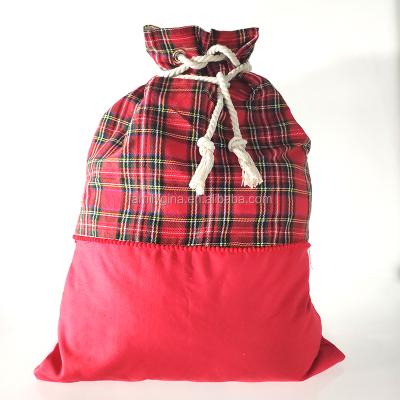 China Wholesale Blank Gift Pom Pom Buffalo Plaid Santa Sacks Plaid Monogram Christmas Decoration for sale