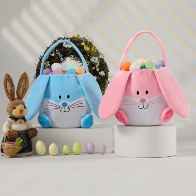 China Bunny Ear Bunny Feet Easter Basket For Kids Easter Pails Plush Ear Custom Personalized Easter Sack Pink for sale