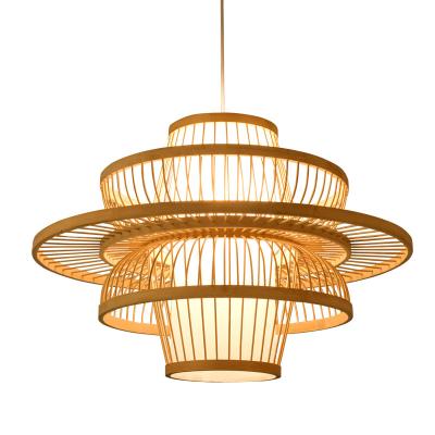 China Japanese Style Modern Bamboo Chandelier Restaurant Lantern Chandelier Art Bamboo Rattan Woven Lamp for sale