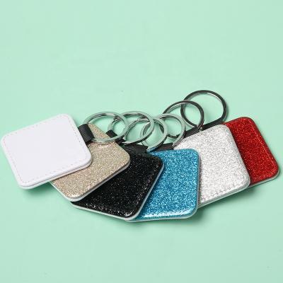 China Cheap Leather Square Bracket Shape Heart Bling PU Leather Key Chain for sale