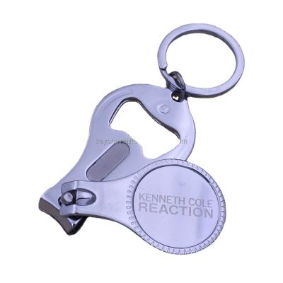 China Finger Promotion Gift Carbon Steel Key Chain Nail Clipper With Bottle Opener for sale