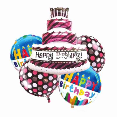 China Hot Selling Advertising\Gift\Promotional\Party Three-Layer Foil Shape Cake Balloon 5 Pcs Set Happy Birthday Balloon For Party Decoration for sale